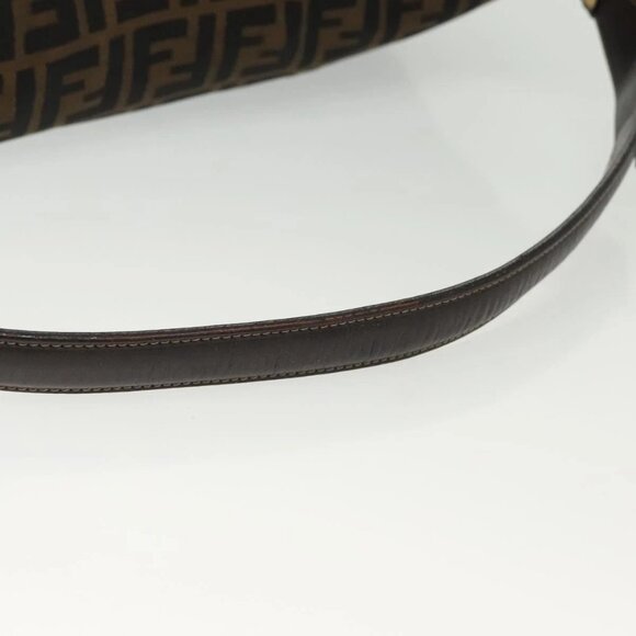 FENDI Zucca Canvas Shoulder Bag Black Brown gold Auth 141407 - Picture 8 of 16